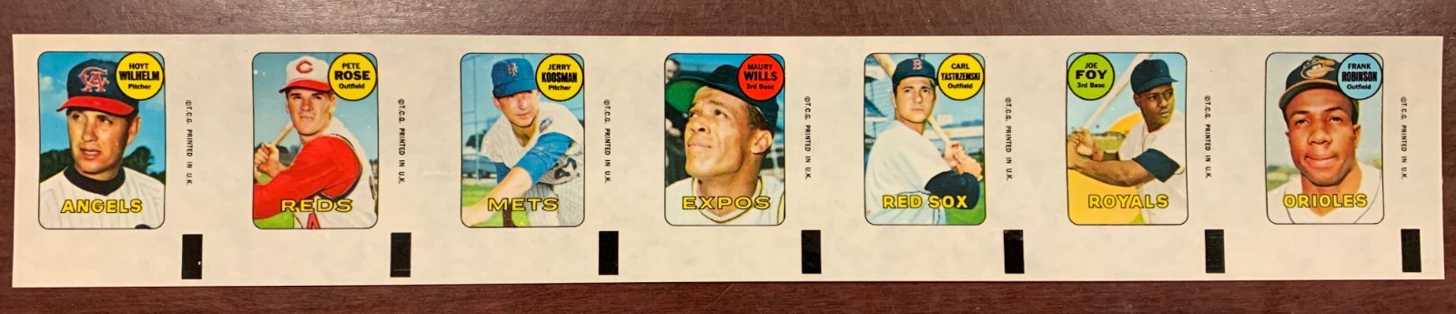 1969 Topps Decals “Uncut Strip of 7” Rose Yastrzemski Frank Robinson Wills (Qty)