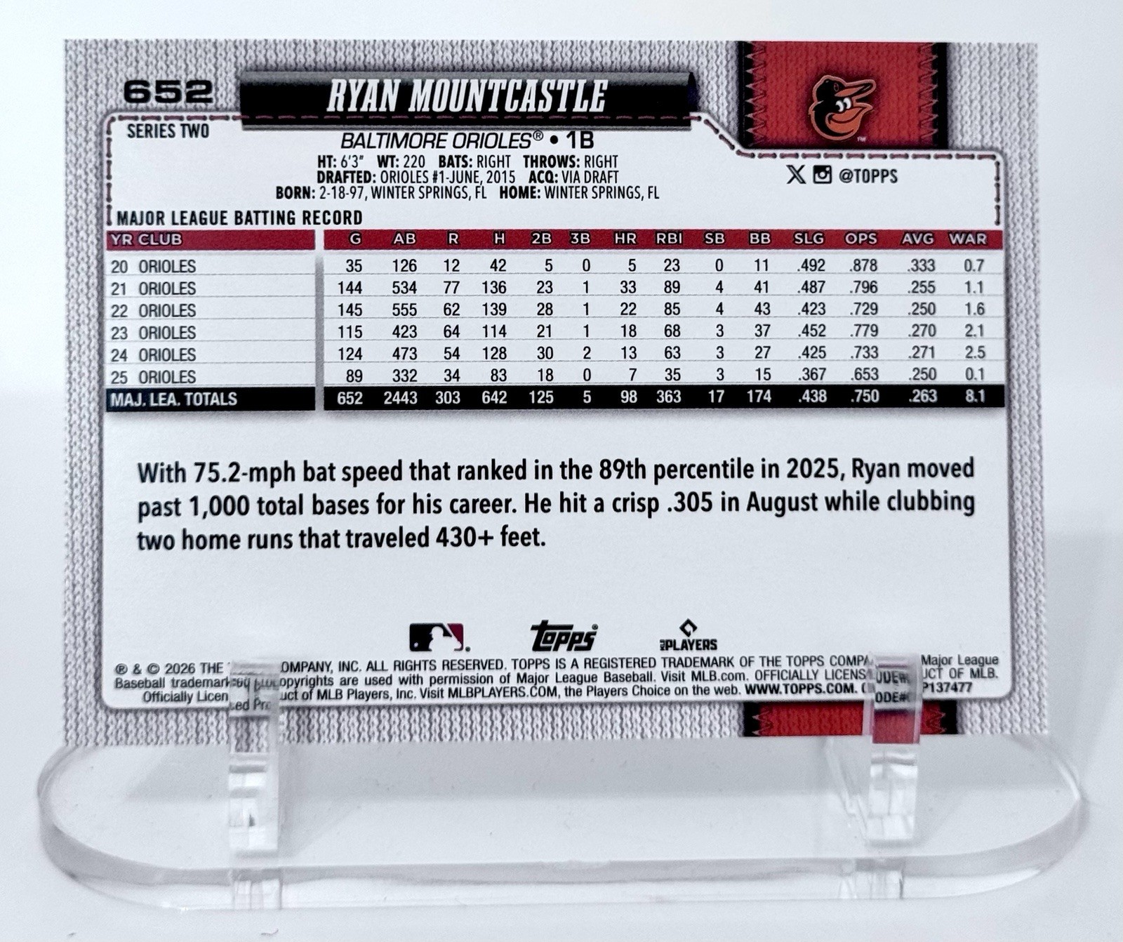 2026 Topps Series 2 Ryan Mountcastle Diamante Foil #652 Baltimore Orioles