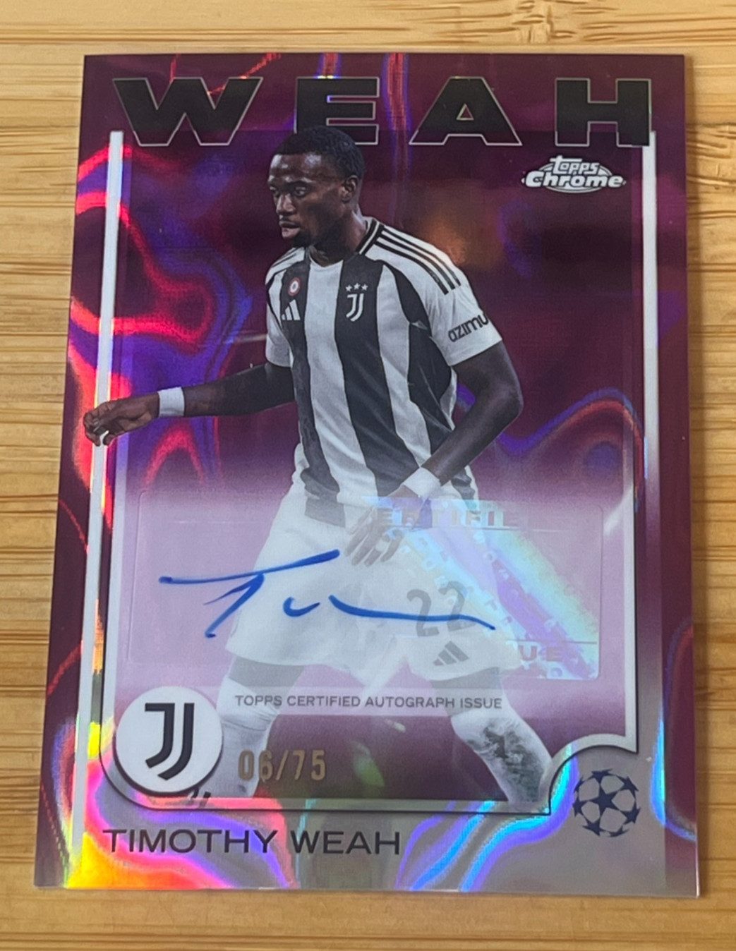 2024-25 Topps Chrome UEFA Timothy Weah Purple Lava Auto /75
