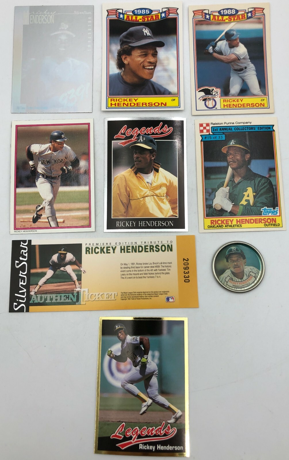 (9) Rickey Henderson Odd Ball Baseball Card Coin Insert Ticket Parallel Lot