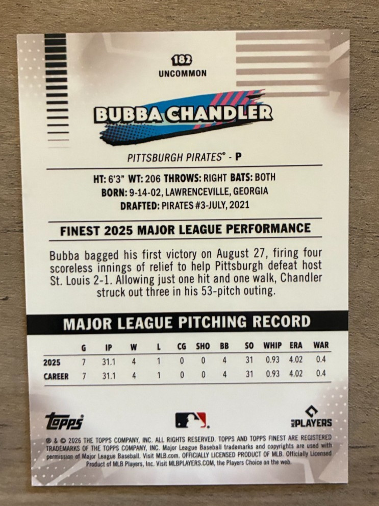 2026 Topps Finest Bubba Chandler Uncommon Gold Geometric Rookie Refractor 13/50