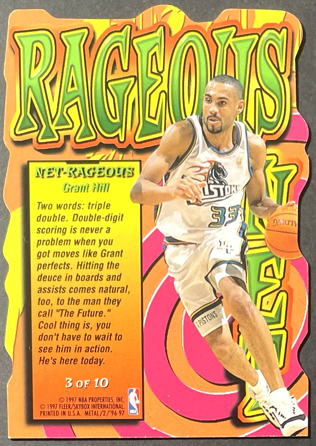 1996-97 Fleer Metal – Net-Rageous Grant Hill #3 SSP Insert 1:288 Pistons HOF