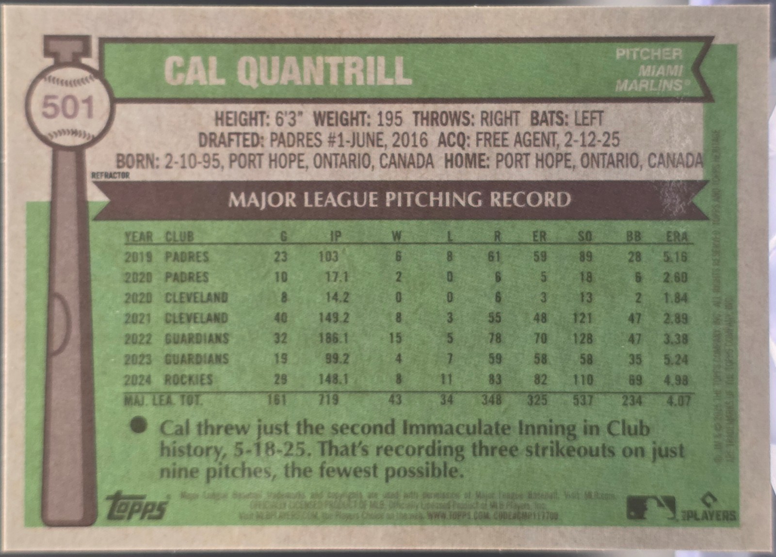 2025 Topps Heritage High Number Cal Quantrill #501 Chrome Refractor *Buy 2 Get 1