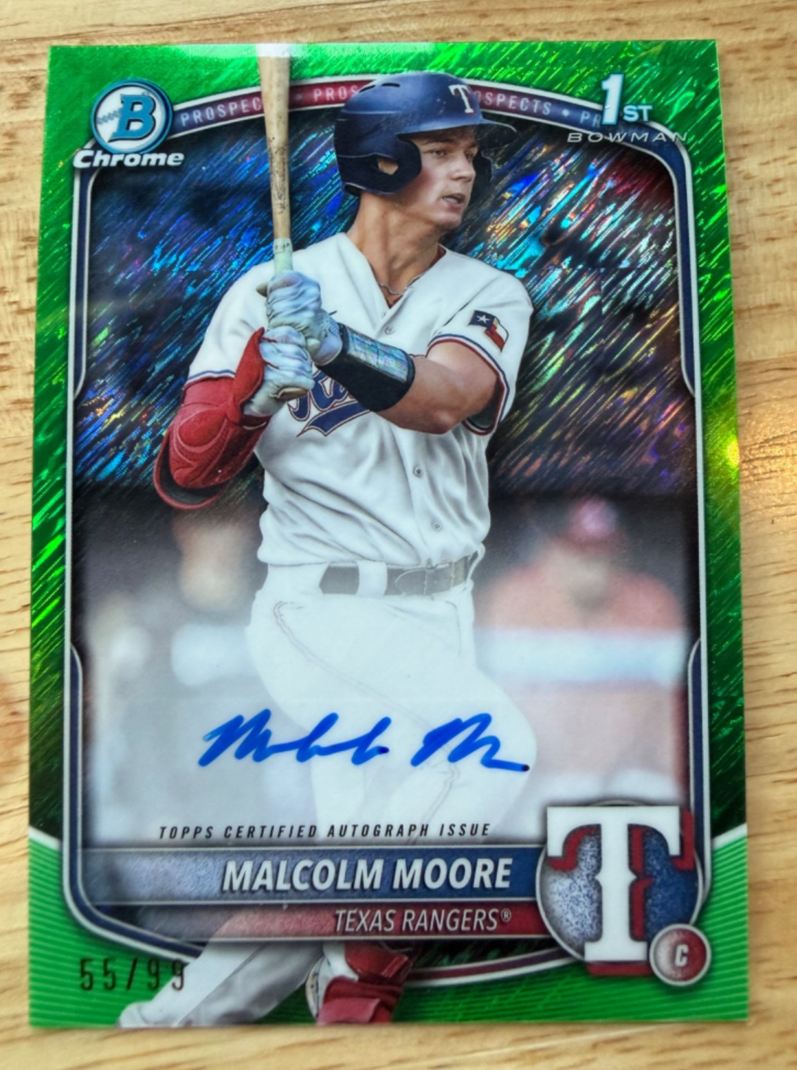 2025 Bowman Chrome Prospects Autograph Malcolm Moore #CPA-MMO Green Shimmer /99