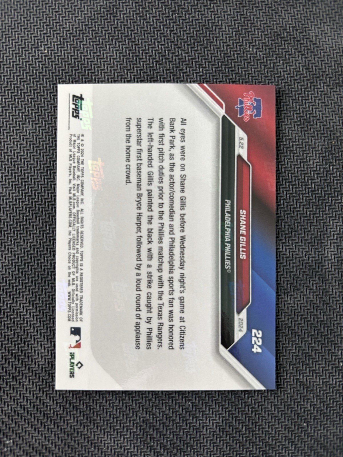 Topps 2024 Topps Now Bryce Harper Shane Gillis #224 Phillies MLB Comedian Card