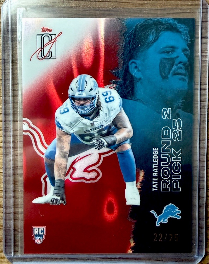 2025 Topps Signature Class Tate Ratledge RC Rookie Detroit Lions Red Lava /25