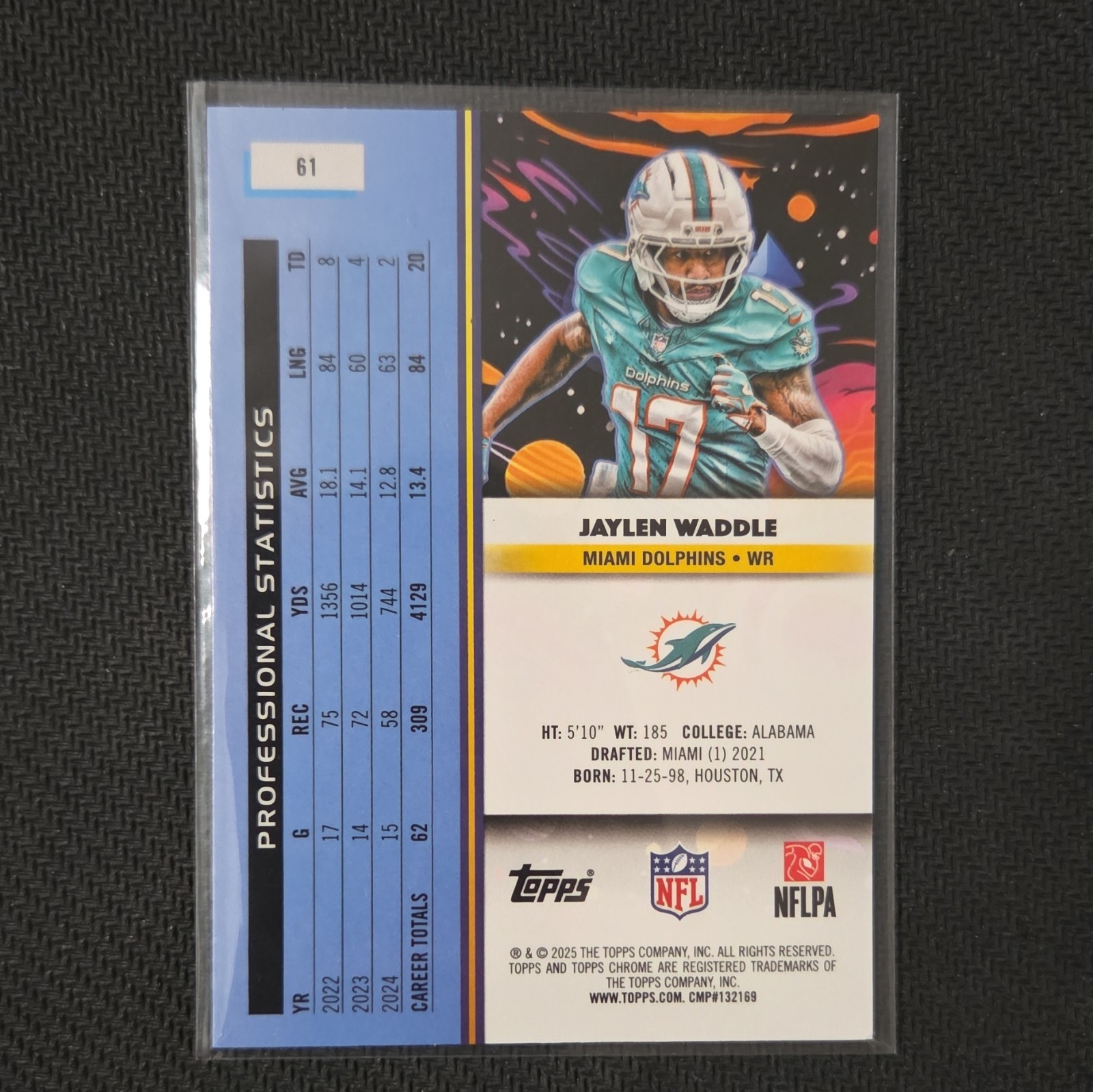 Topps Cosmic Chrome Jaylen Waddle Miami Dolphins Base Set #61 2025