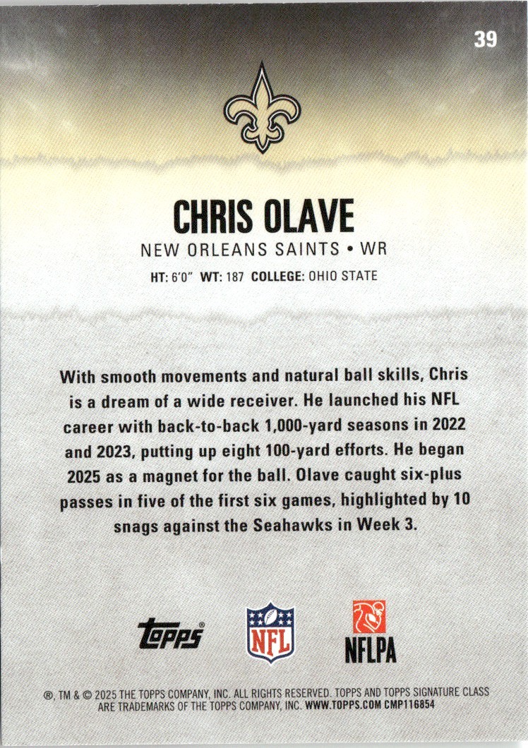 2025 Topps Signature Class Common Chris Olave New Orleans Saints #39