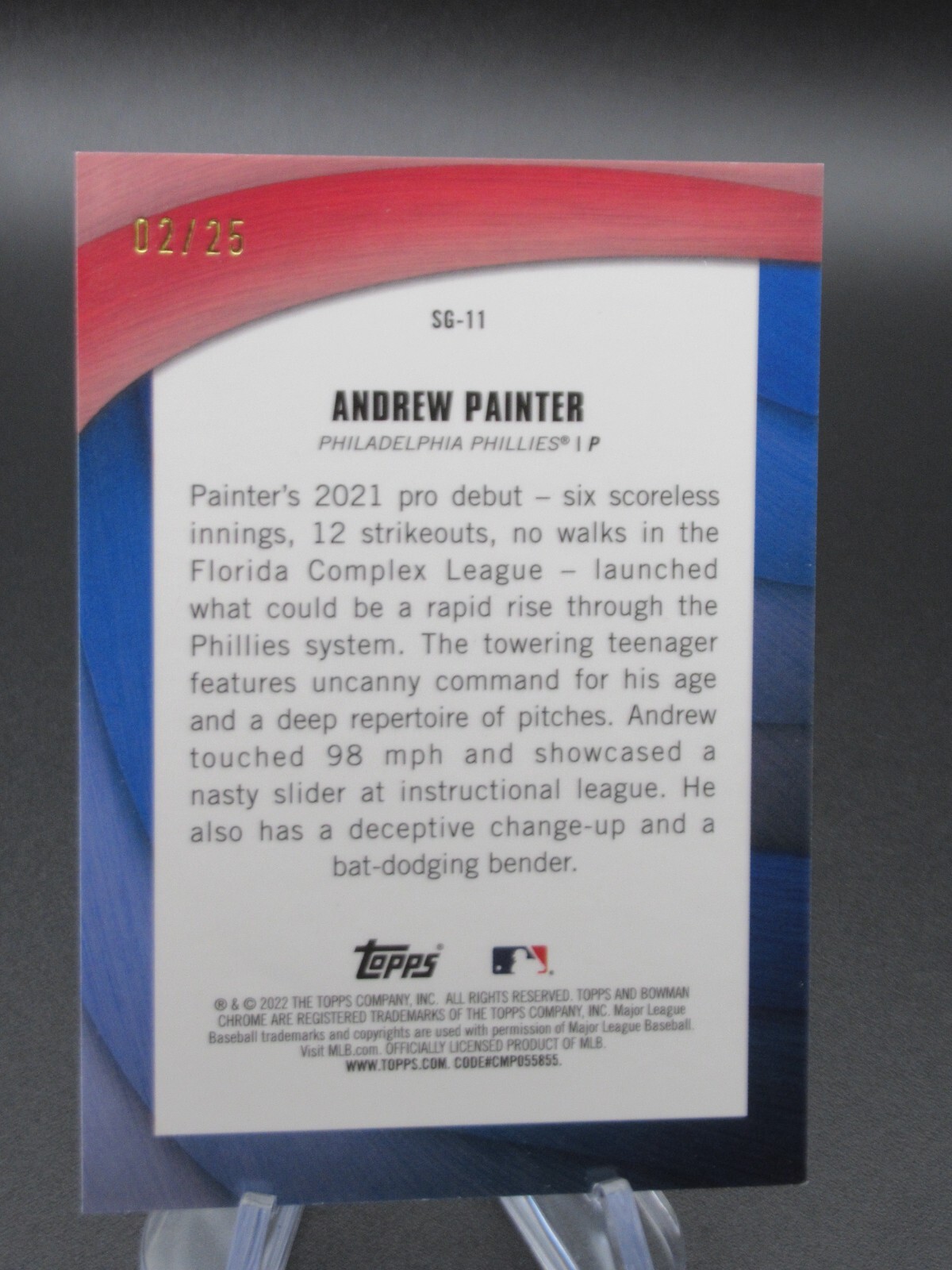 2022 Bowman Chrome Andrew Painter Orange Refractor /25 Shades of Greatness SG-11