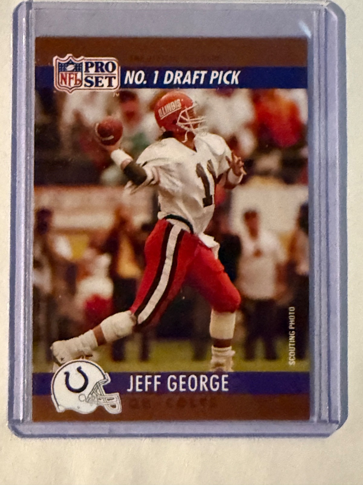 1990 Pro Set Jeff George Colts Draft Day – BLANK BACK BRONZE BORDER Prototype