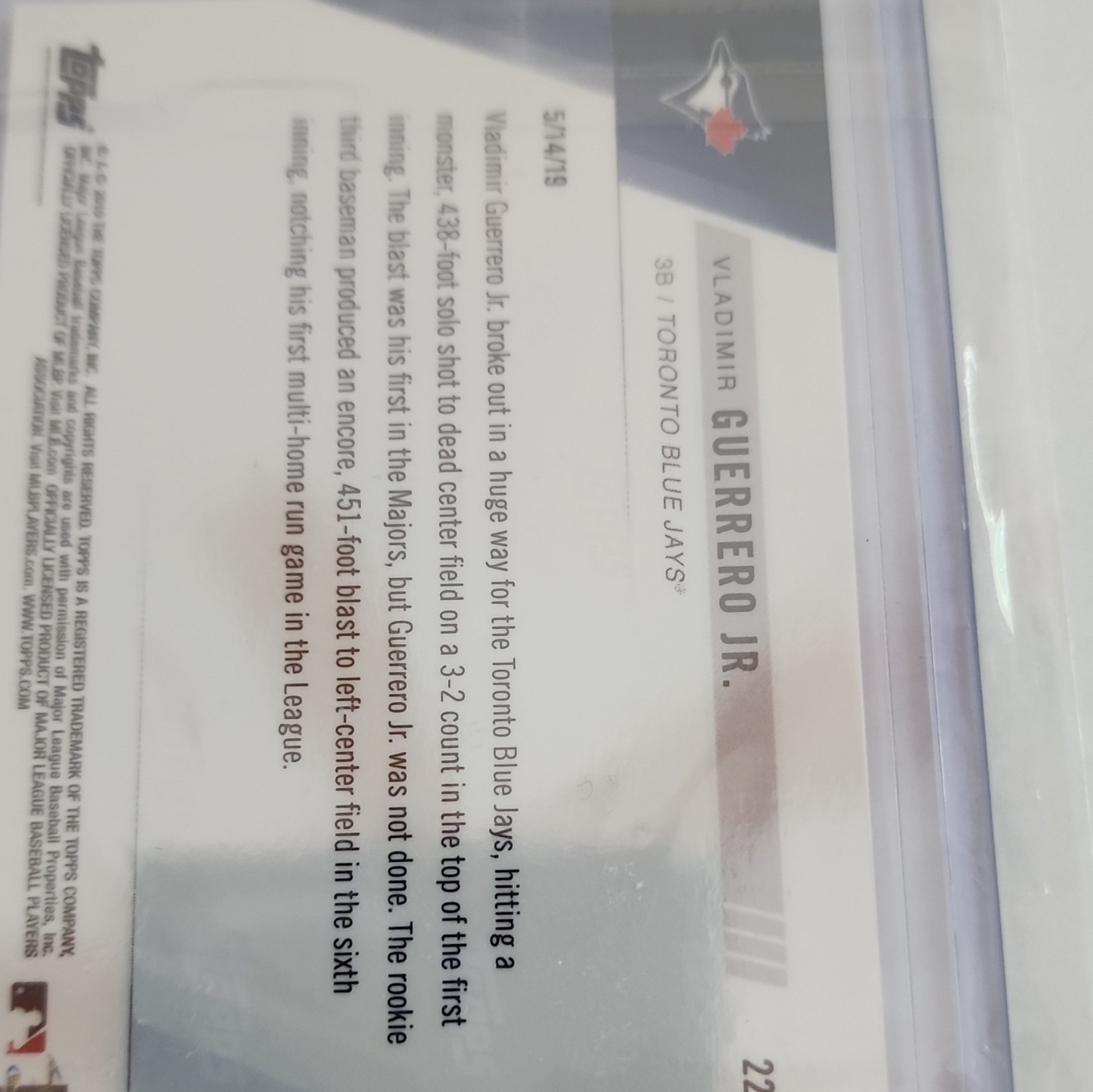 Topps 2019 Topps Now Vladimir Guerrero Jr. #616 Rookie Toronto Blue Jays /601