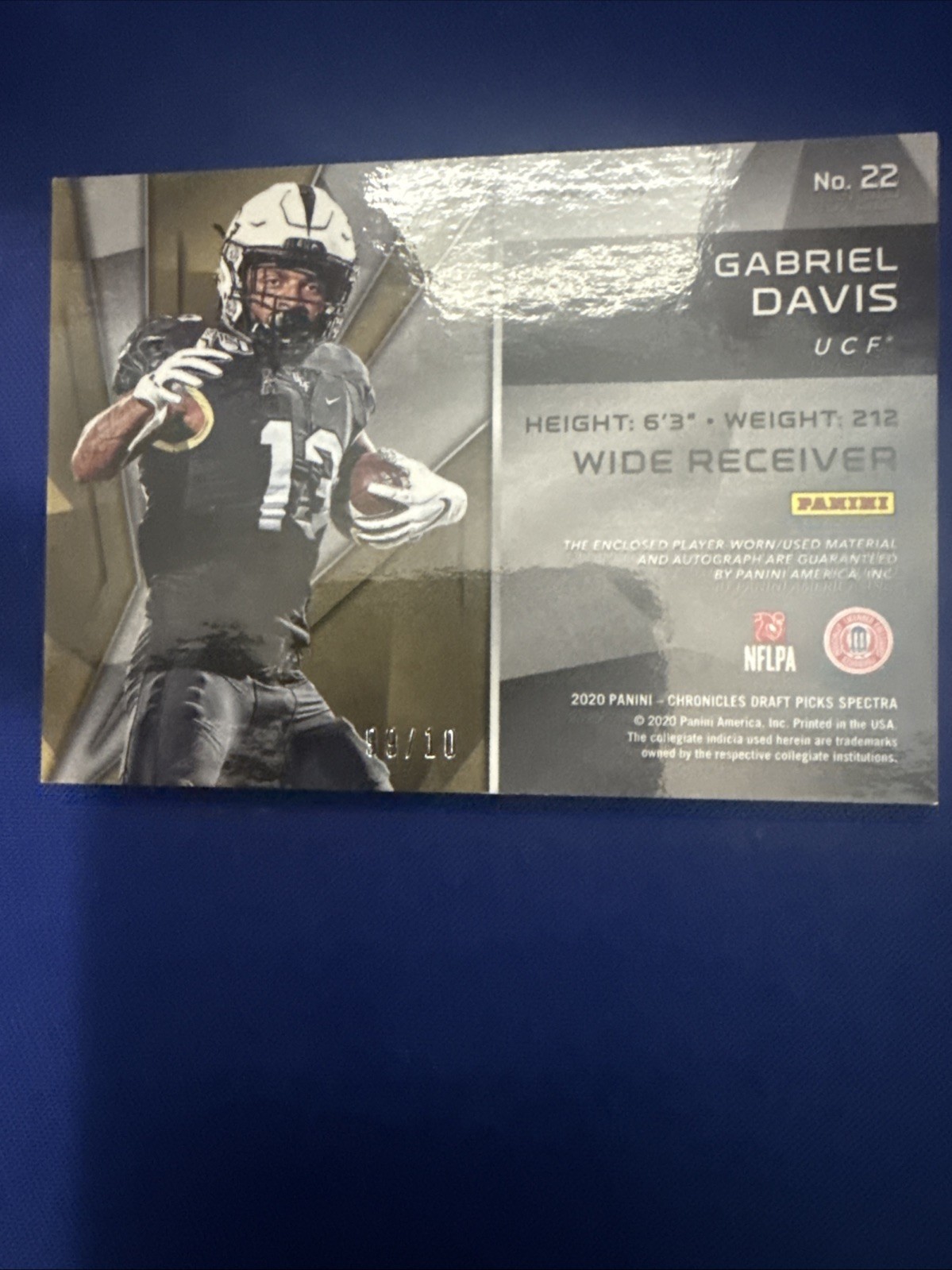 2020 Chronicles Spectra Gabe Davis 99/10 Peach Bowl Patch Auto Error Card UCF