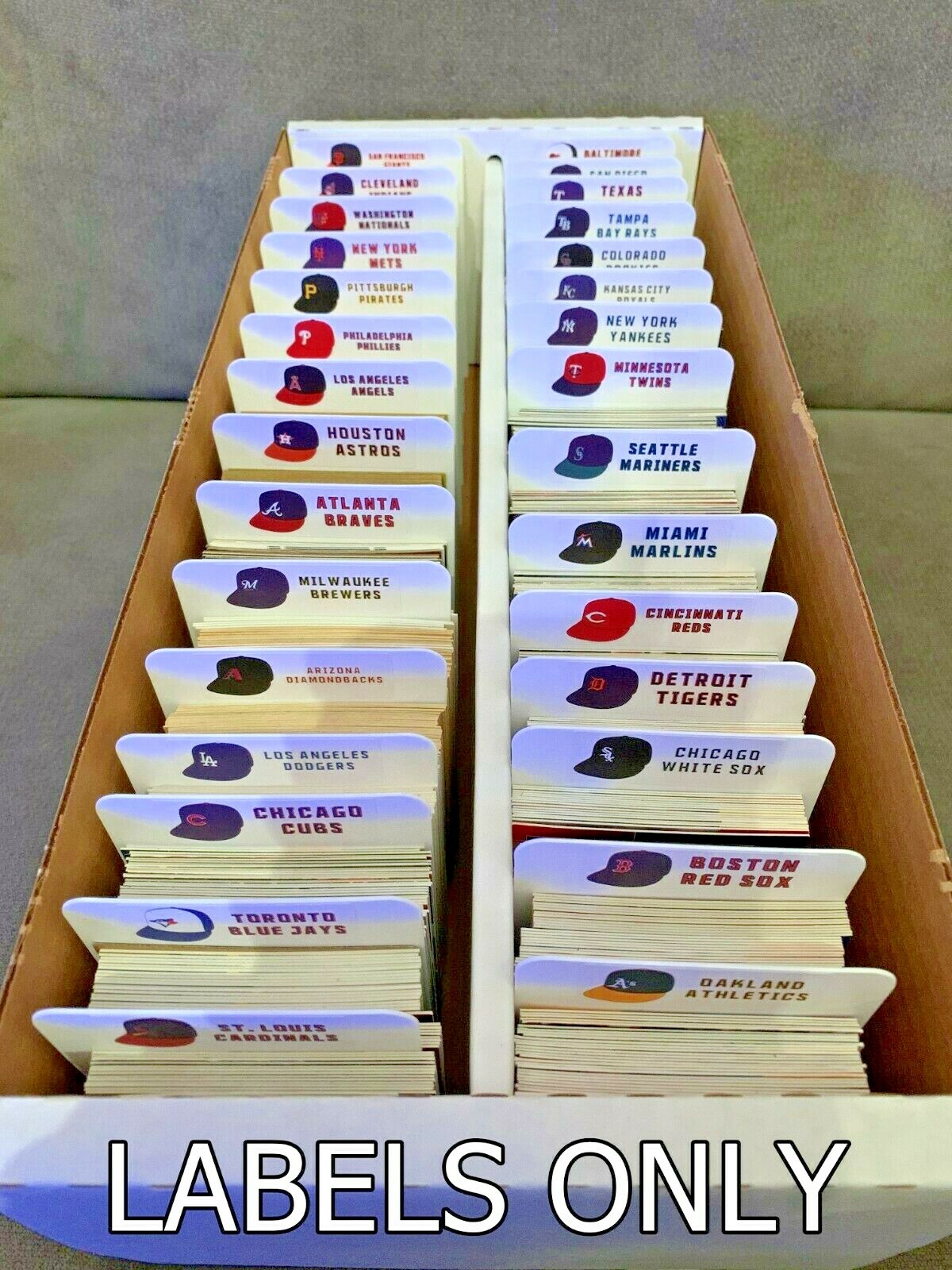 30 Customized MLB Baseball Cap Team Labels For BCW Tall Card Dividers LABEL ONLY