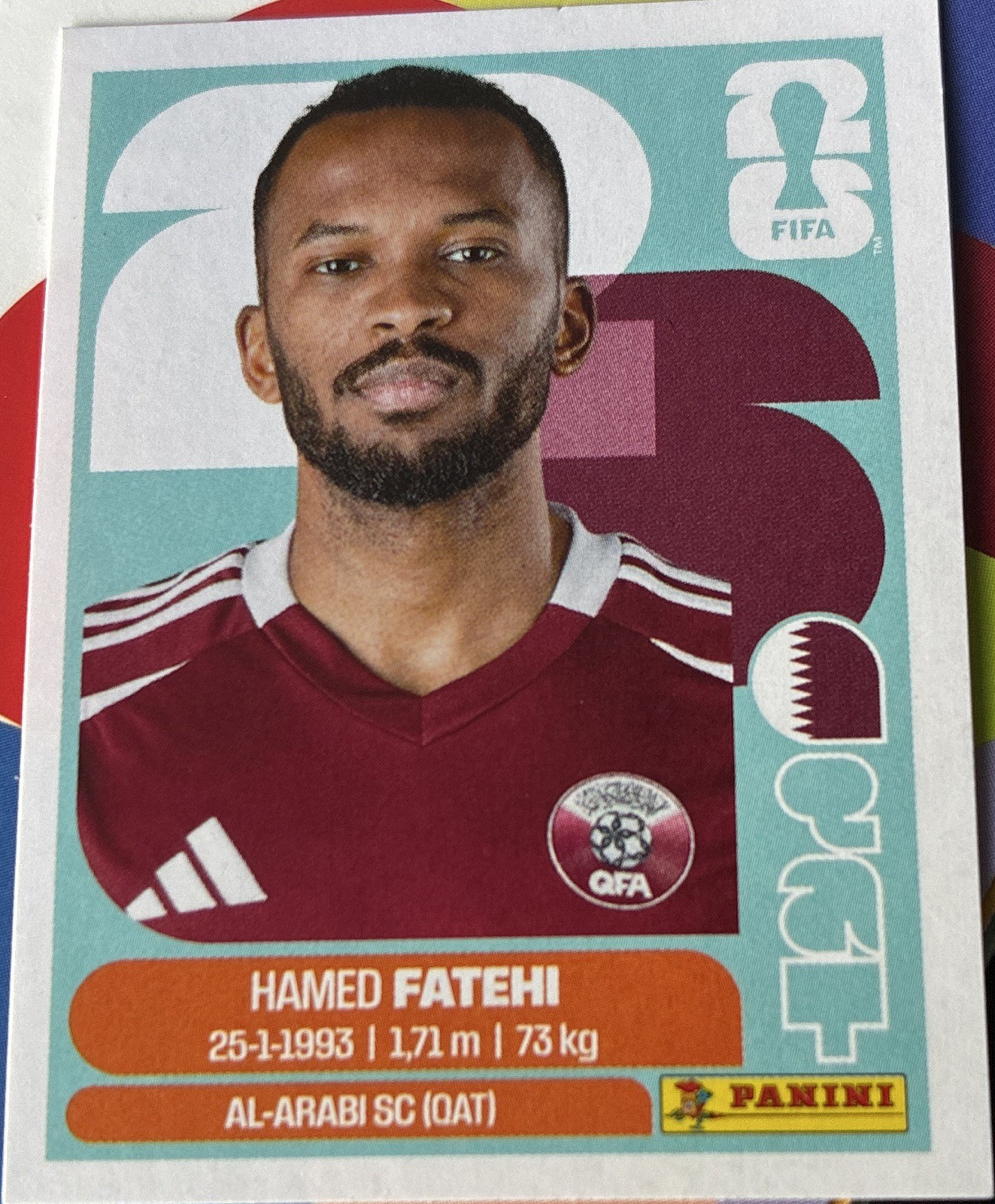 Panini FIFA World Cup Soccer Sticker Card Hamed Fatehi #63 Al-Arabi QAT