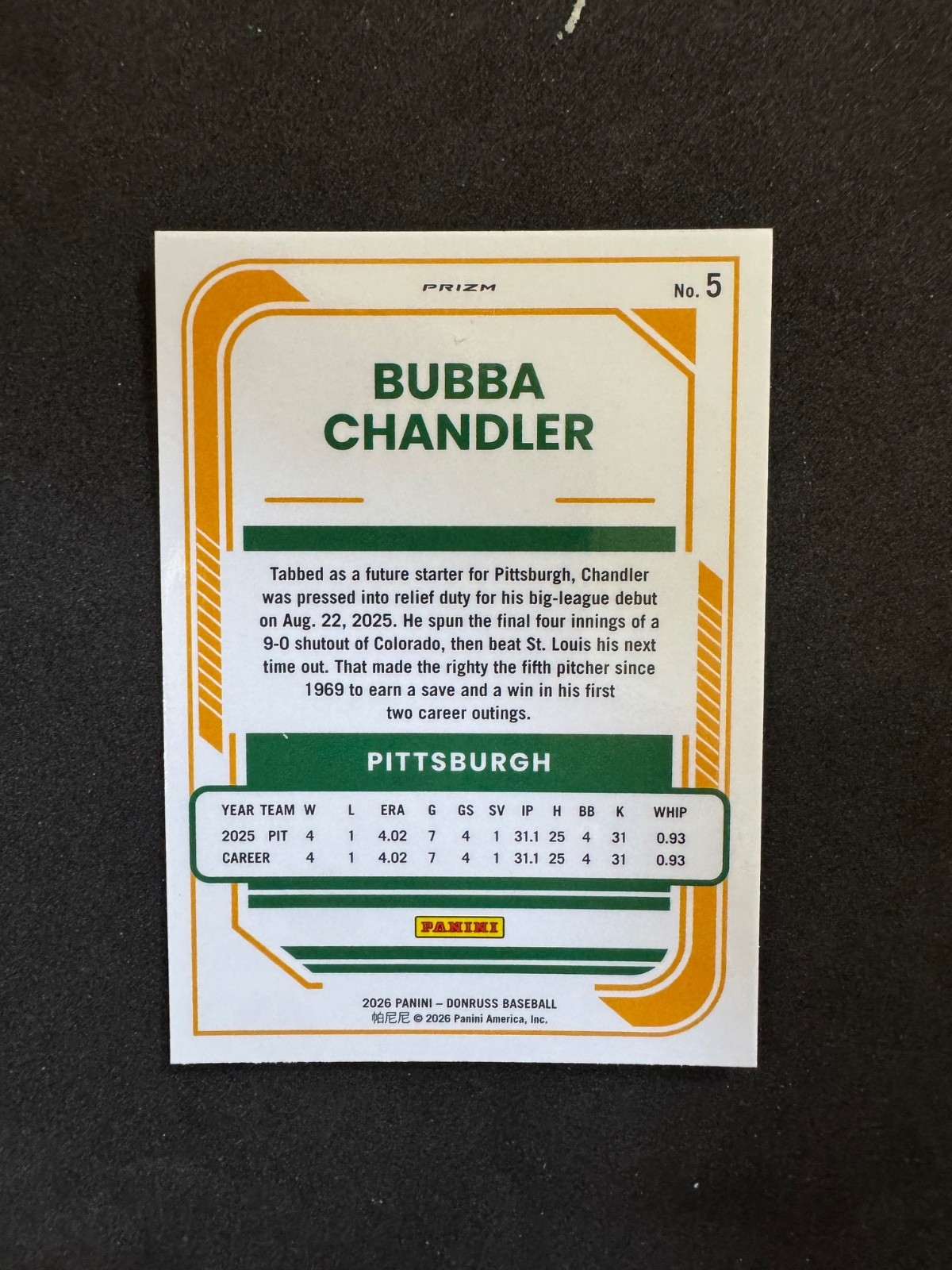2026 Donruss #5 Bubba Chandler Optic Blue Velocity