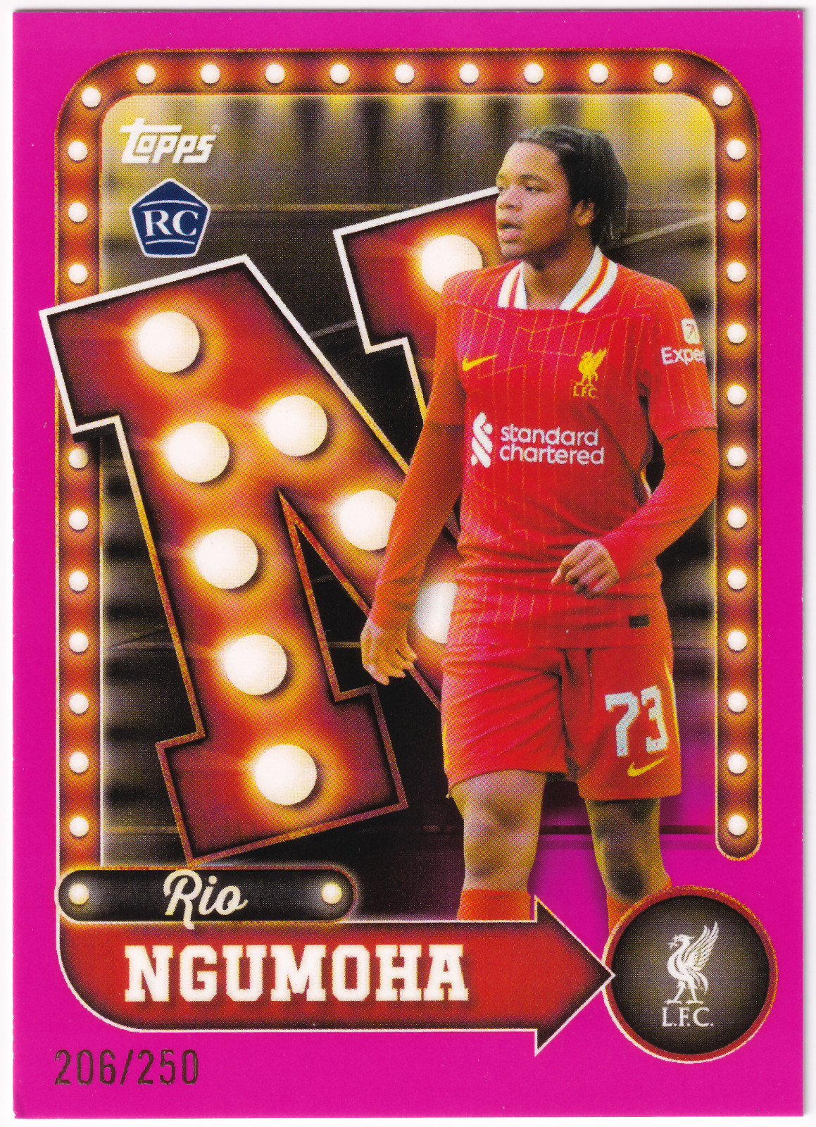 2025-26 Topps Liverpool FC Set Rio Ngumoha /250 PINK #25 (RC) NAME IN LIGHTS