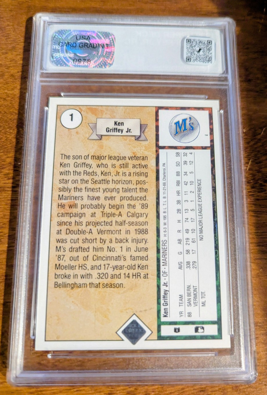 Ken Griffey Jr #1 1989 Upper Deck (RC) Graded 9.5 by USA Card Grading #0978