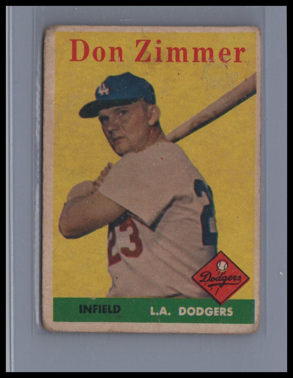 1958 Topps #77b Don Zimmer : Team Name in Yellow Letters
