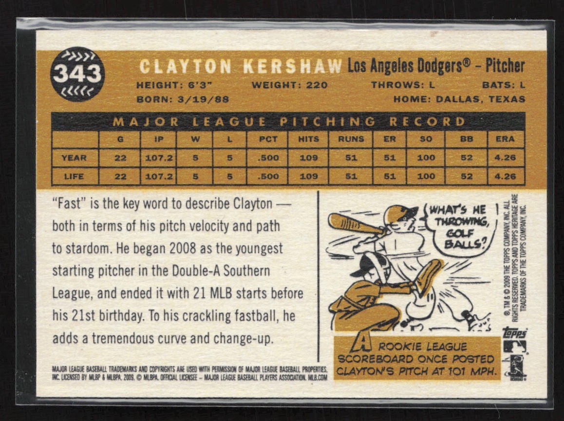 Clayton Kershaw 2009 Topps Heritage #343 Dodgers