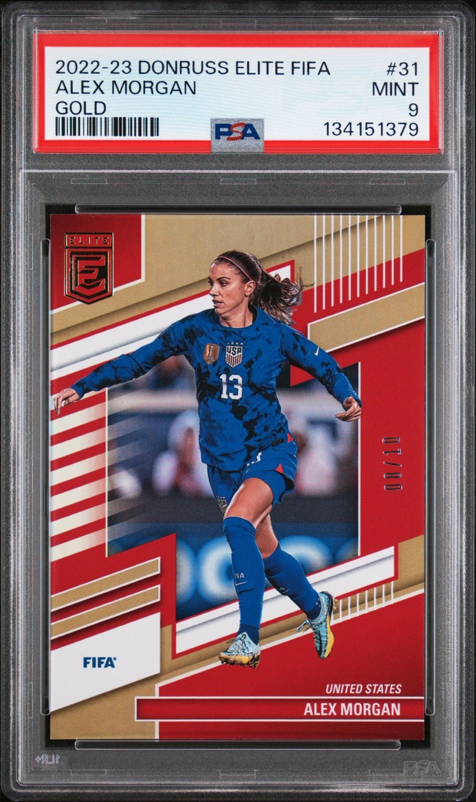 2022-23 PANINI DONRUSS ELITE FIFA 31 ALEX MORGAN GOLD /10 PSA 9
