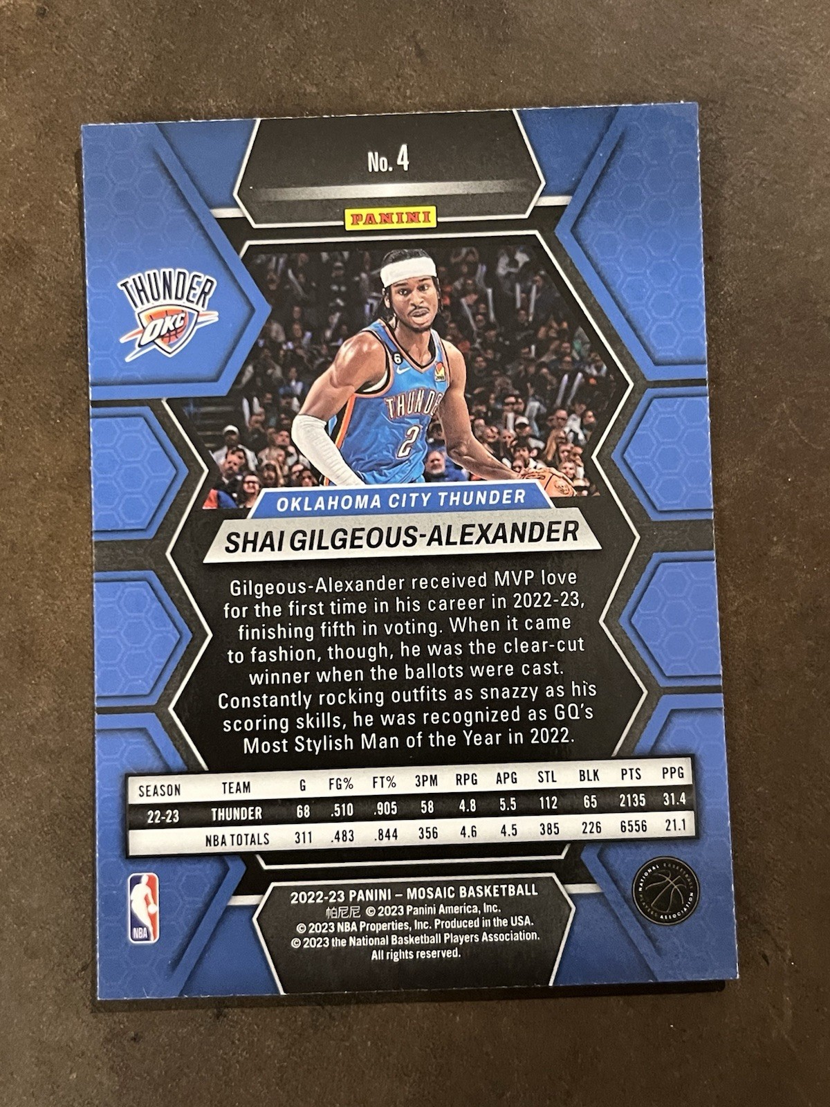 Shai Gilgeous-Alexander 2022-23 Panini Mosaic #4 Oklahoma City Thunder
