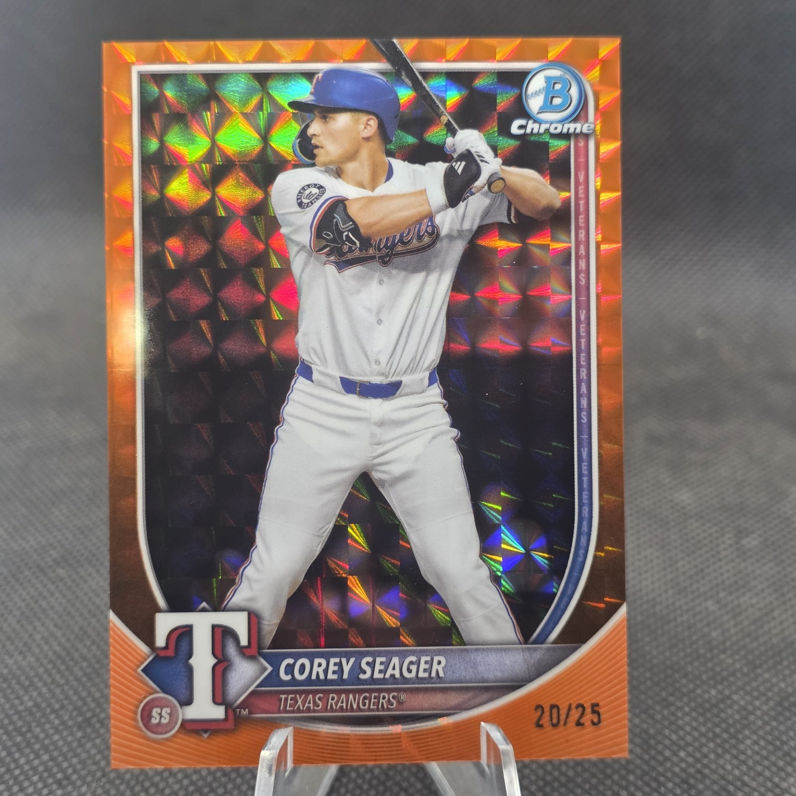 2025 Bowman Chrome #45 Corey Seager Orange /25 Geometric Refractor Rangers