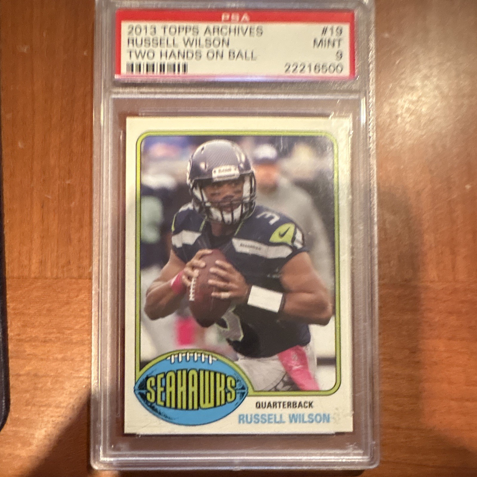 Topps 2013 Archives Russell Wilson Two Hands On Ball #19 PSA 9 Seahawks