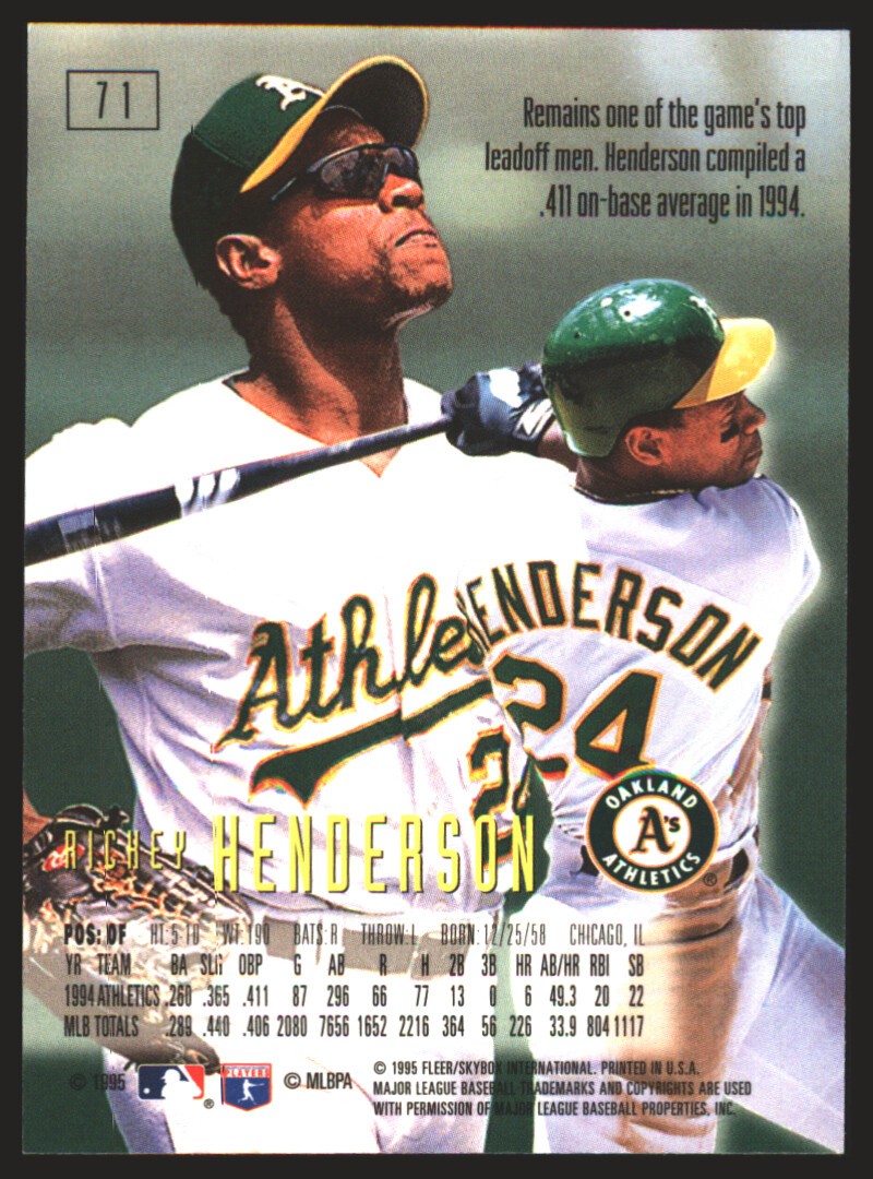 1995 Skybox Emotion #71 Rickey Henderson