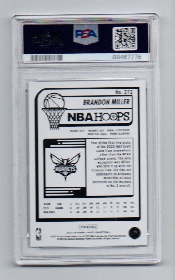 2023 Hoops Premium Box Set BRANDON MILLER RC #’d /199 PSA 9 POP: 12 MINT Rookie