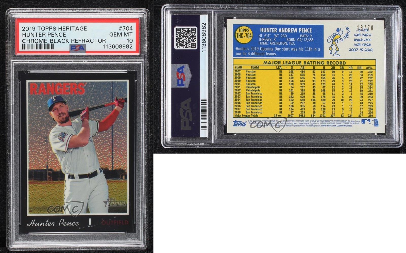 2019 Topps Heritage High Number Chrome Black Refractor 13/70 Hunter Pence 14lm
