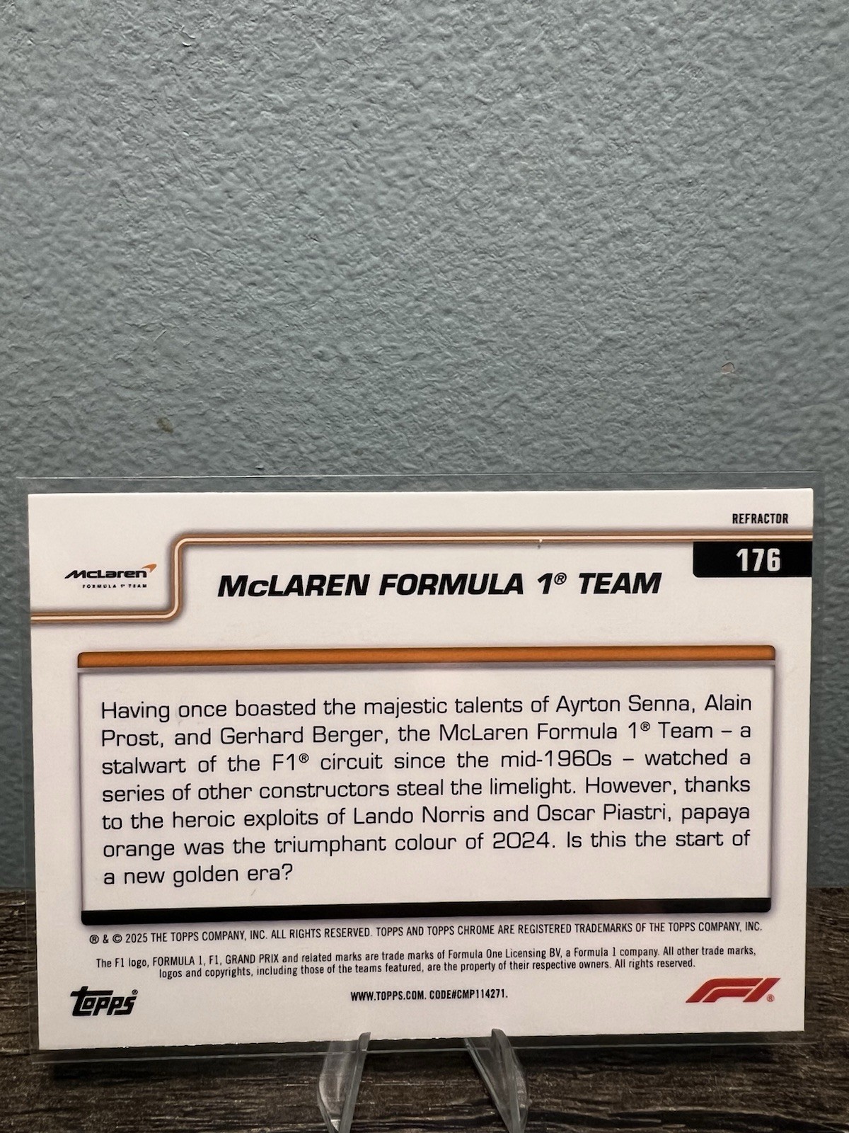 2025 Topps Chrome Formula 1 F1 McLaren Racing Team Logo Refractor #176