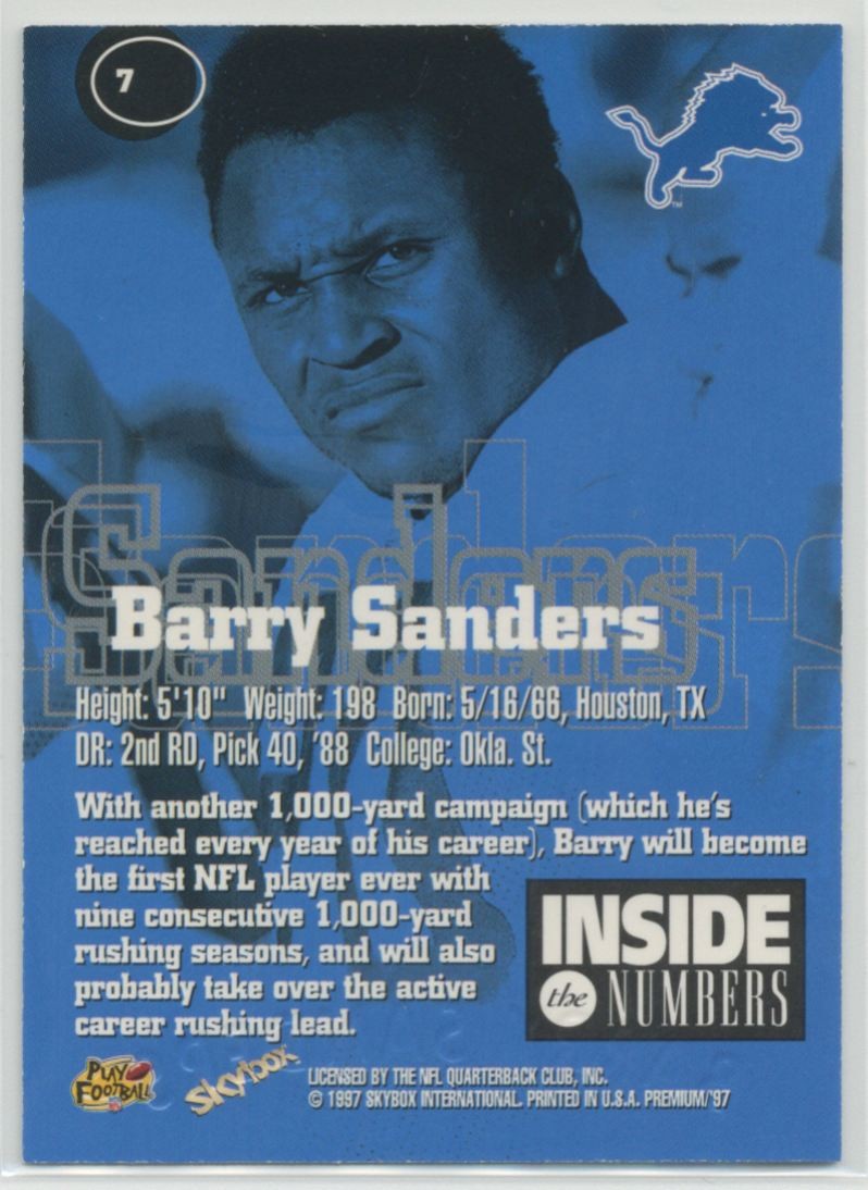Barry Sanders 1997 Skybox Premium Inside the Numbers #7 Detroit Lions