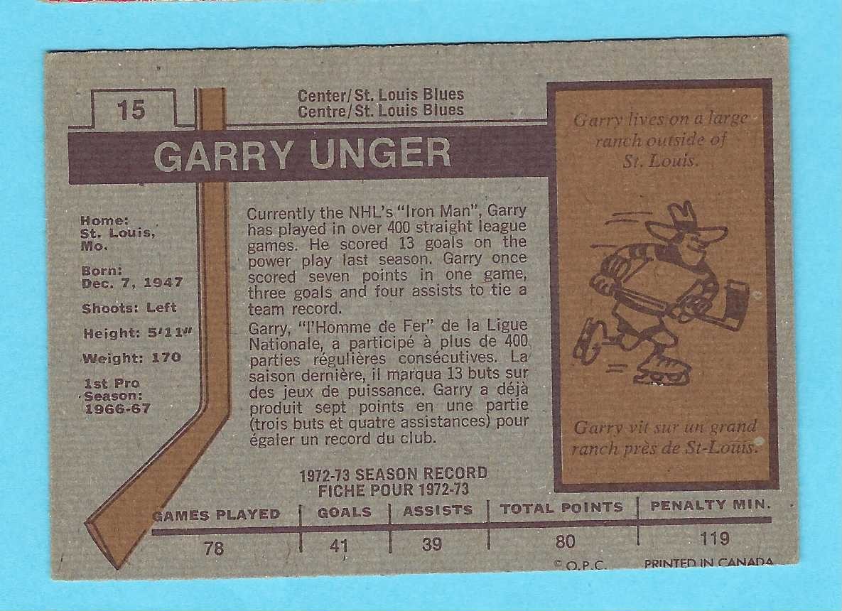 1973-74 OPC 15 Garry Unger St Louis Blues! NM! *SET BREAK*
