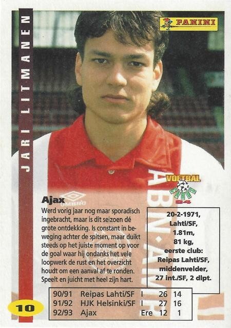1993 – 1994 Panini Dutch Voetbal – Ajax (1 – 16) – Netherland / Holland