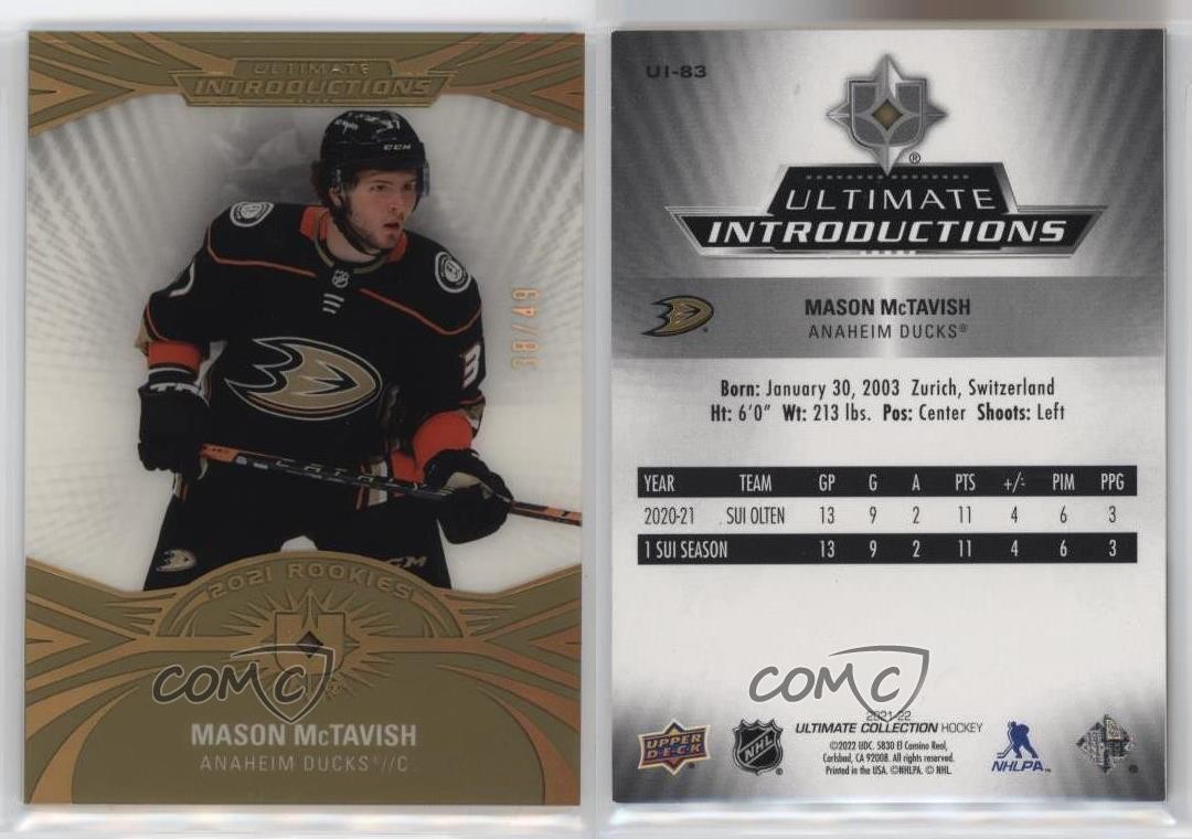 2021 Ultimate Collection Introductions Gold 38/49 Mason McTavish Rookie RC 0gl1