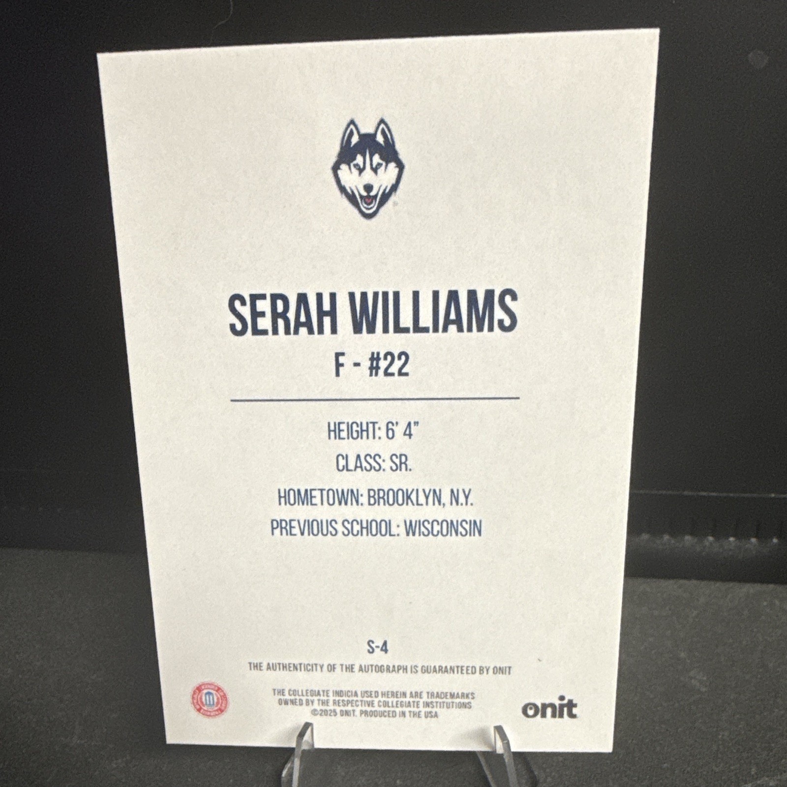 Onit 2025-26 Signature Series Serah Williams UConn S-4 Auto Serial #/160