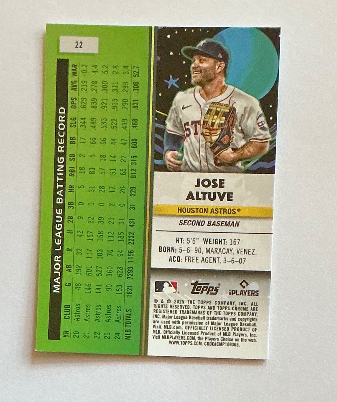 Jose Altuve 2025 Topps Chrome Cosmic #22