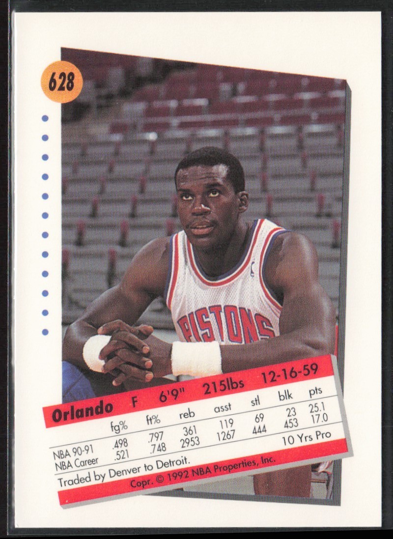 1991-92 SkyBox Orlando Woolridge Detroit Pistons #628