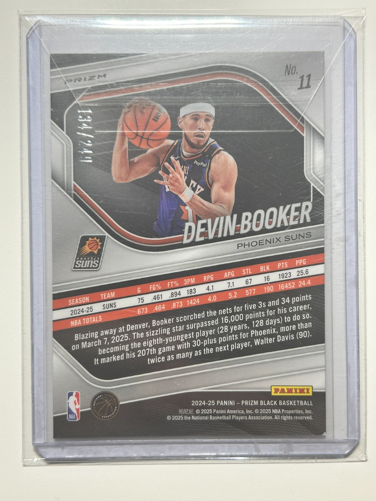 Devin Booker #/249 Prizm Black Skewed 2024-25 Panini Numbered Parallel SP #11