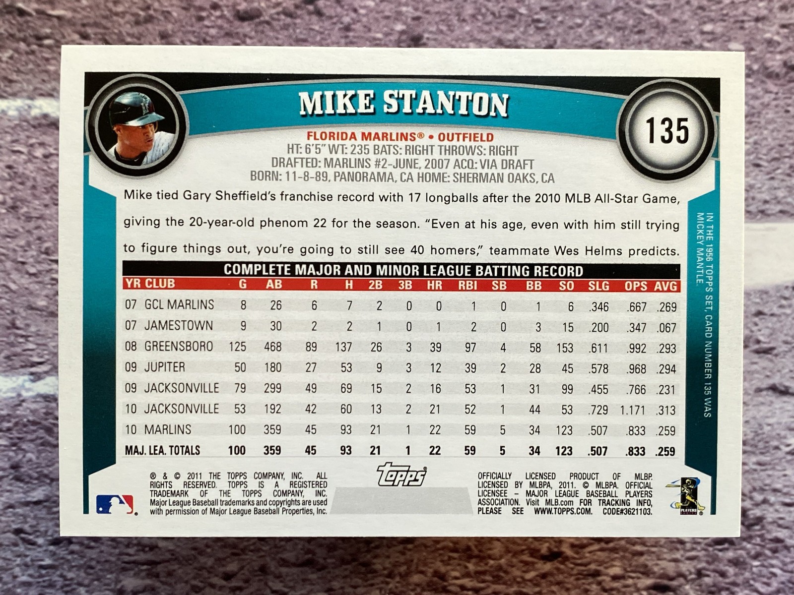 Mike Stanton 2011 Topps #135 Florida Marlins