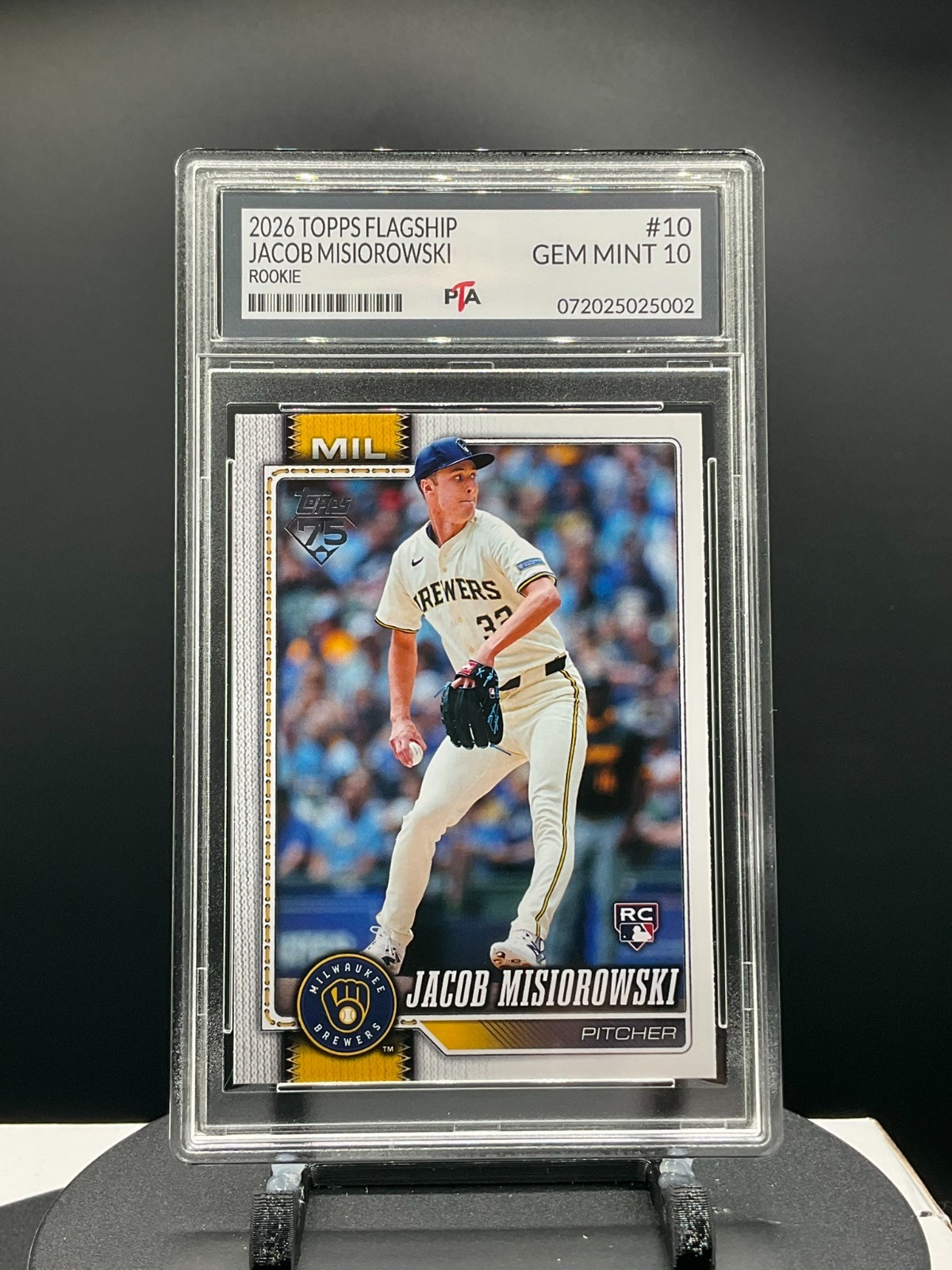 2026 Topps Flagship #10 Jacob Misiorowski Brewers Rookie ~ GEM MINT PTA 10🔥