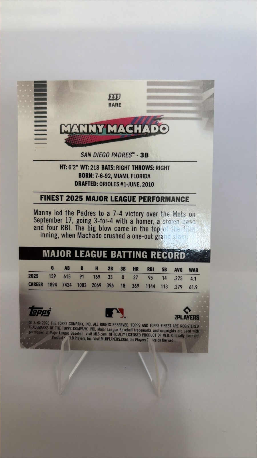 2026 Topps Finest – Rare Manny Machado #255 San Diego Padres