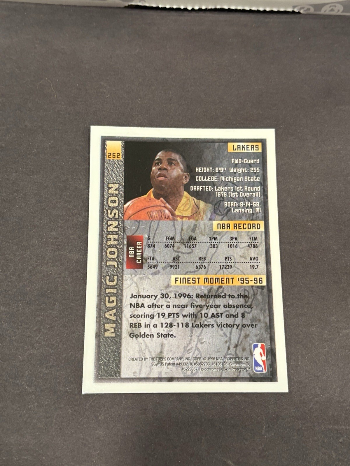 1995-96 Topps Finest – Magic Johnson #252 w/Coating Los Angeles Lakers NM/MT🏀🔥