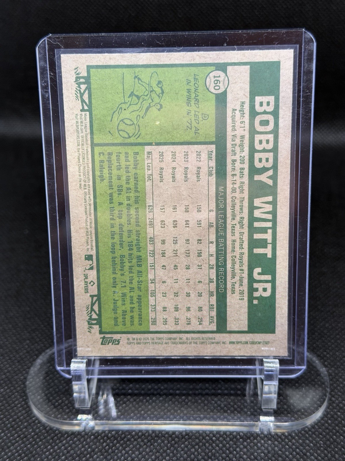 Topps 2026 Heritage Bobby Witt Jr. #160 Purple Sparkle Kansas City Royals