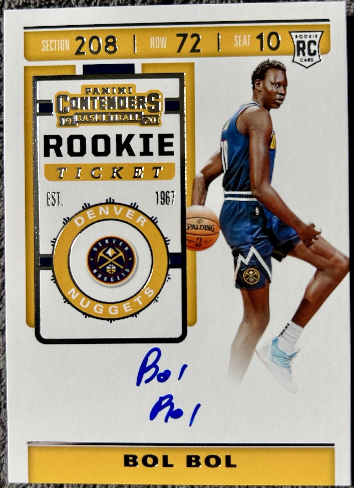 2019-20 Panini Contenders Bol Bol Rookie Ticket RC Auto Nuggets bk83