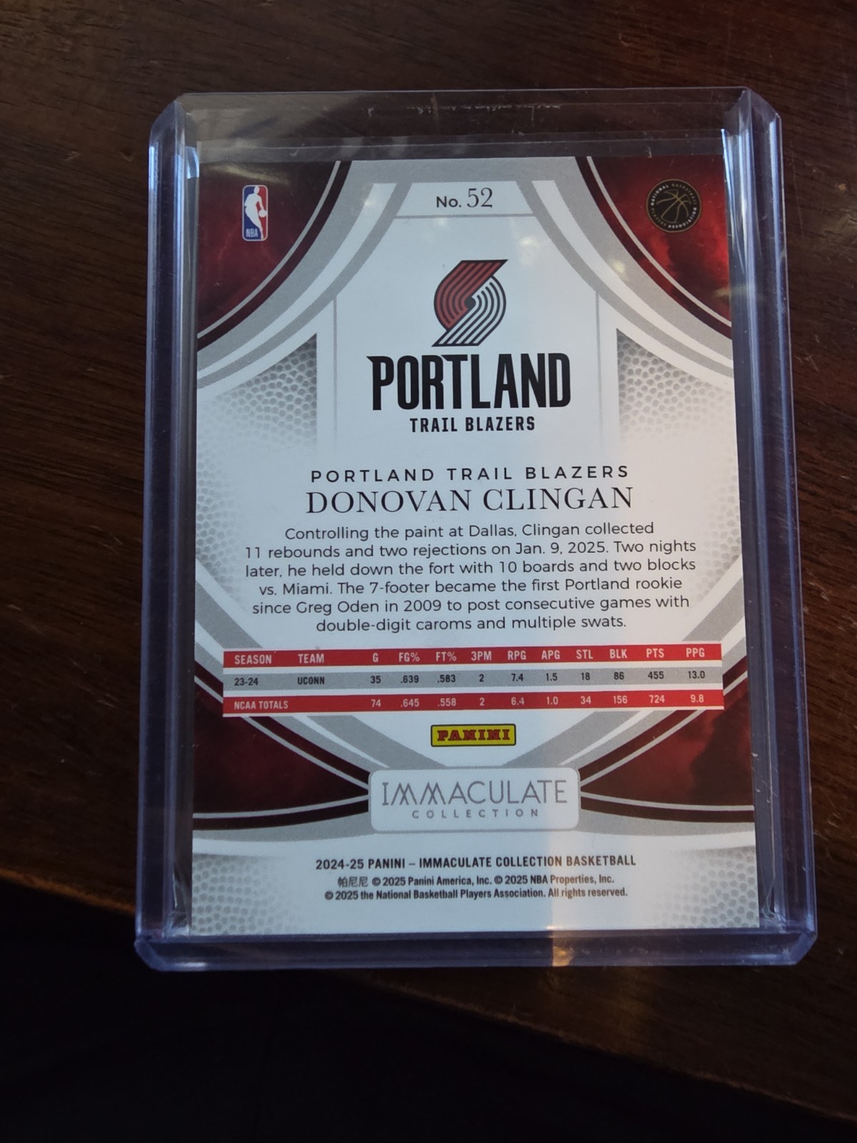 2024-25 Panini Immaculate Collection – Donovan Clingan #23/99 (RC)