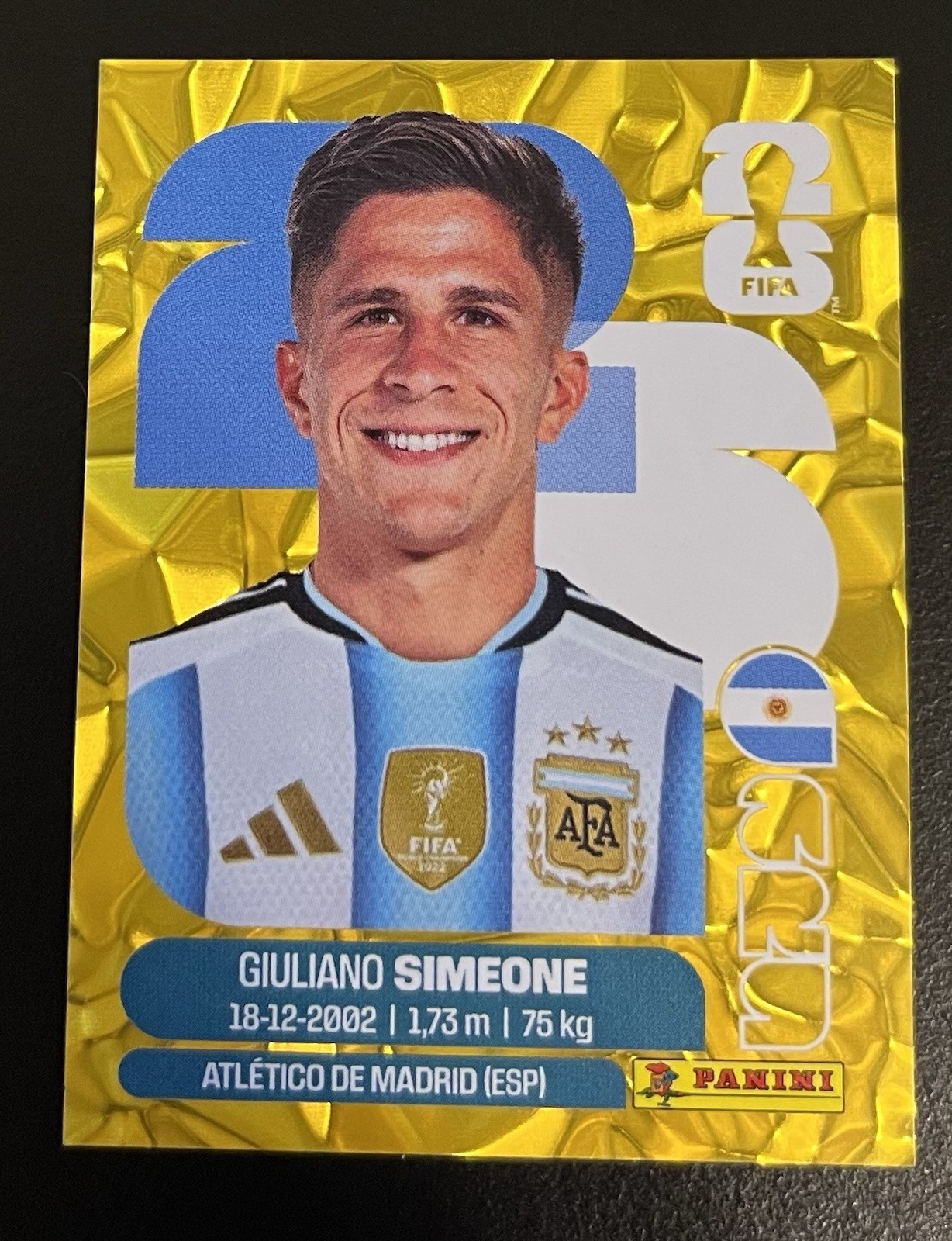 Panini 2026 World Cup Online Exclusive – Giuliano Simeone Gold Crumple – ARG20