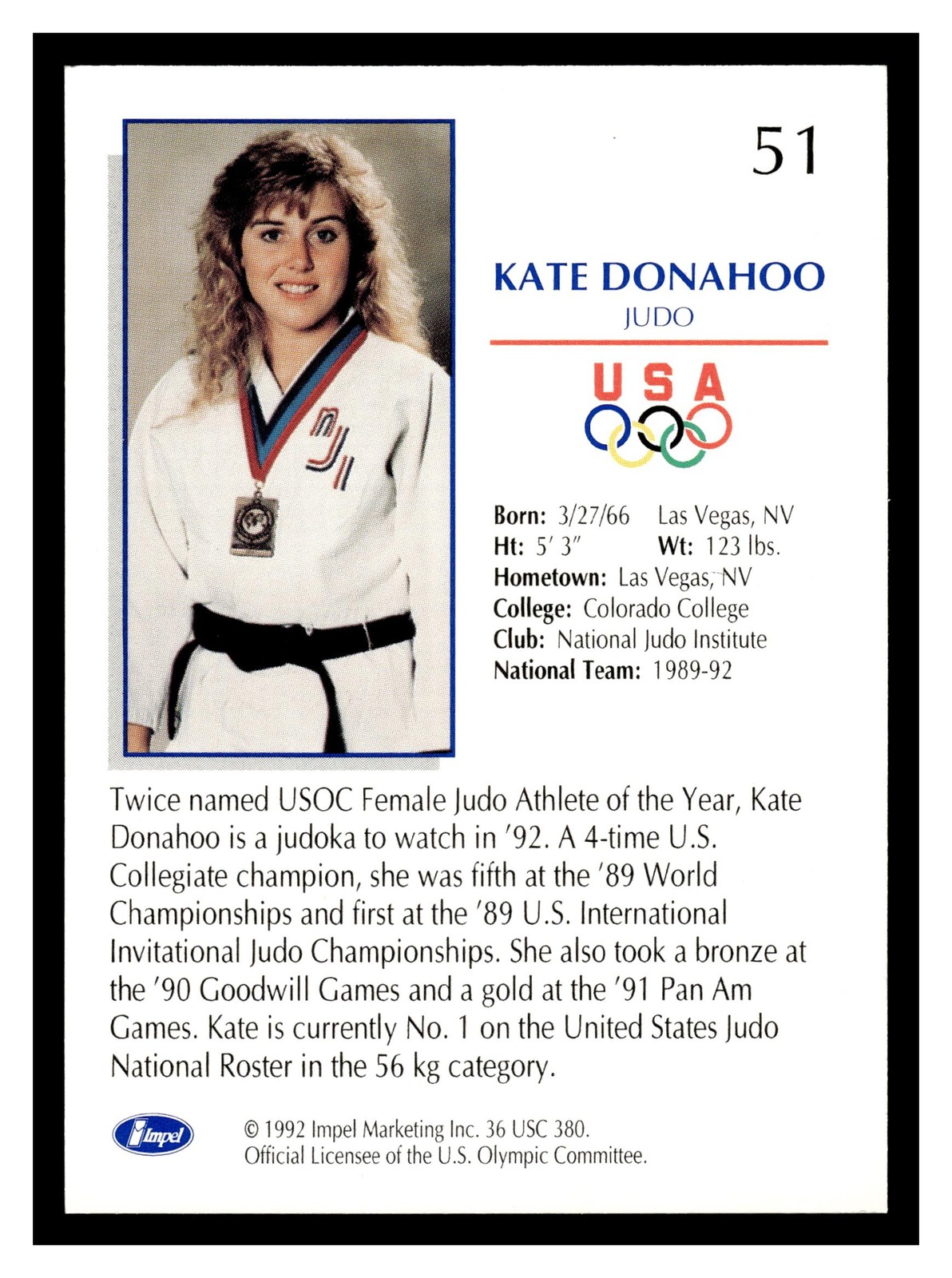 Kate Donahoo #51 1992 Impel Olympicards: 1992 U.S. Olympic Hopefuls USA