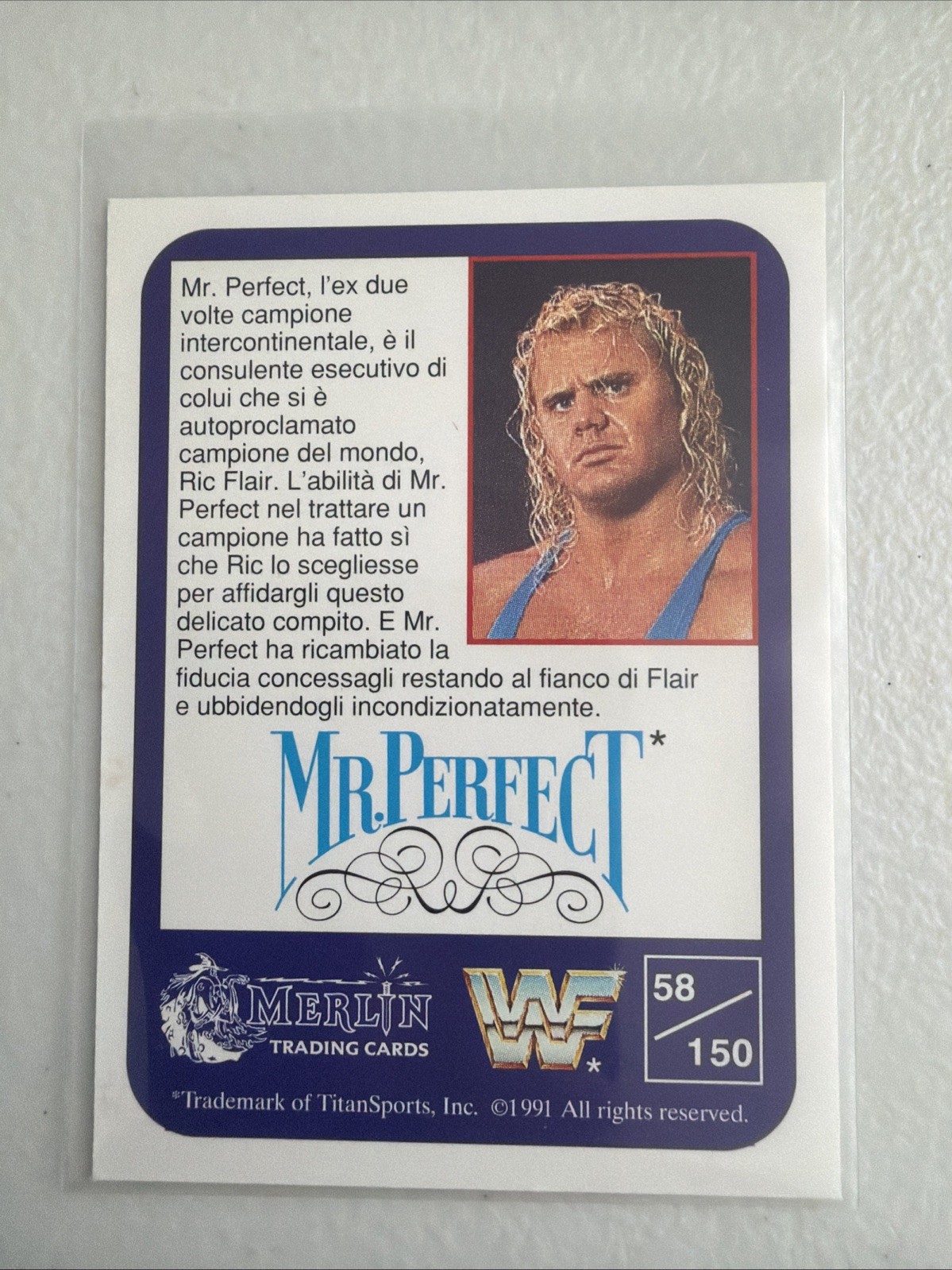 1991 Merlin WWF Mr Perfect Curt Henning #58 /150 Italian Wrestling Card WWE