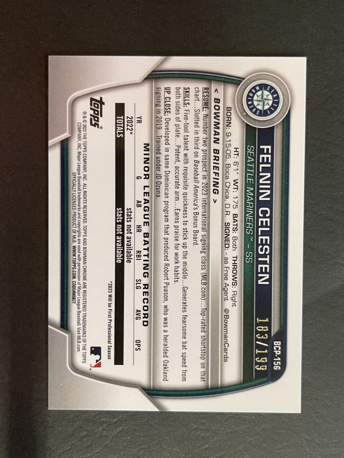 2023 Bowman Chrome 1st Felnin Celesten Fuchsia Vapor Wave Refractor /199